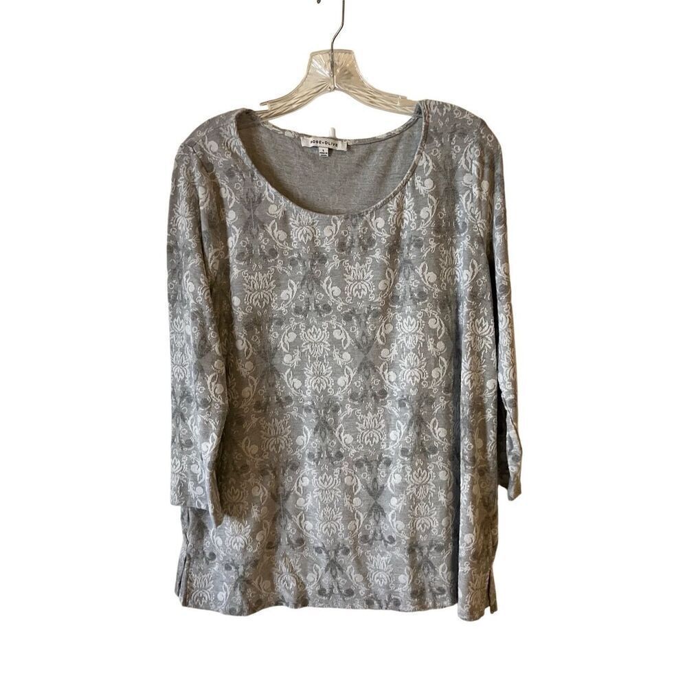 Rose & Olive LS Gray Tapestry Top L